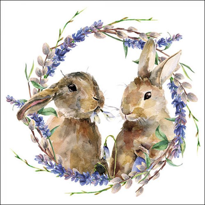 Serviette Hasen, Ambiente 33 cm - 3 lagig,  Hasenkranz Napkin 33 Rabbit wreath FSC Mix,  20 Stück