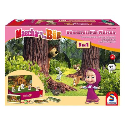 Mascha und der Bär, 3-in-1, Bühe frei für Mascha , Kinderspiel - Schmidt Spiele 40571 -
