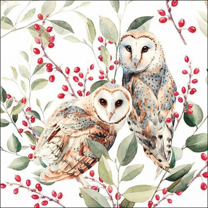 Ambiente Serviette 33cm  Schleiereulenpaar weiß FSC MixNapkin , Barn owl couple white FSC Mix-- 20 Stück