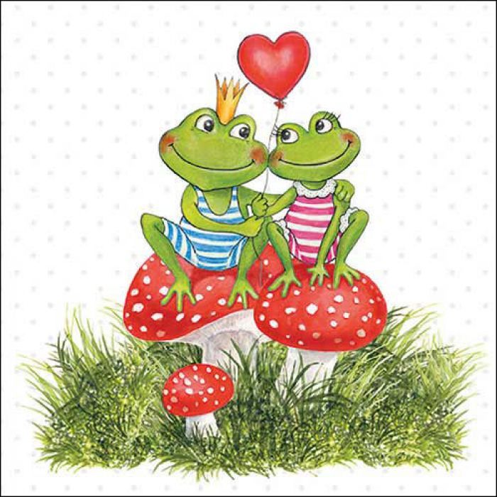 20 Servietten, Ambiente, Glück, Valentinstag  Blumen - Pflanzen, Tiere - Napkin  Frogs in love FSC Mix Motiv .  Verliebte Frösche , Frosch, Liebe
