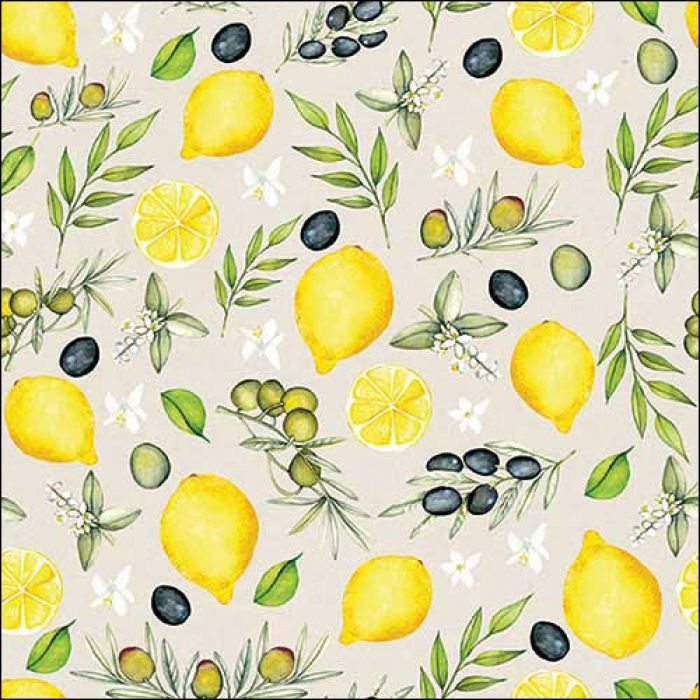 20 Servietten Ambiente,  Essen Oliven und Zitronen Motiv  - Tischdeko. Papierservietten - Decoupage , Serviettentechnik 33x33cm - 3 lagig