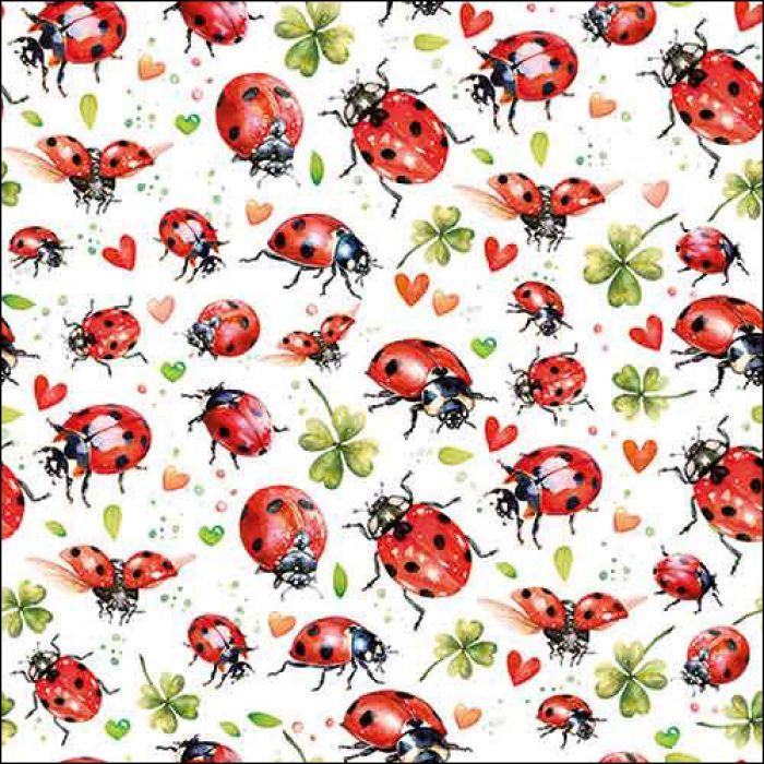 20 Servietten  Ambiente , Tiermotive Marienkäfer, Kleeblätter , Herzen -Tischdeko. Papierservietten - Decoupage , Serviettentechnik 33x33cm - Napkin 33 Ladybug flight FSC Mix