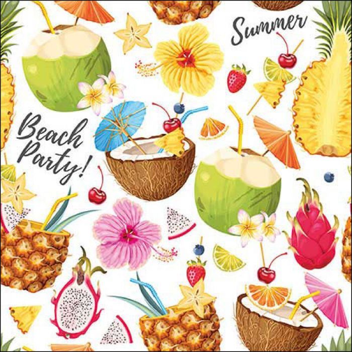 20 Servietten Ambiente , Getränke Fruchtige,  Sommerparty Motiv Papierservietten - Decoupage , Serviettentechnik 33x33cm  - Napkin 33 Beach party white FSC Mix - Tischdeko