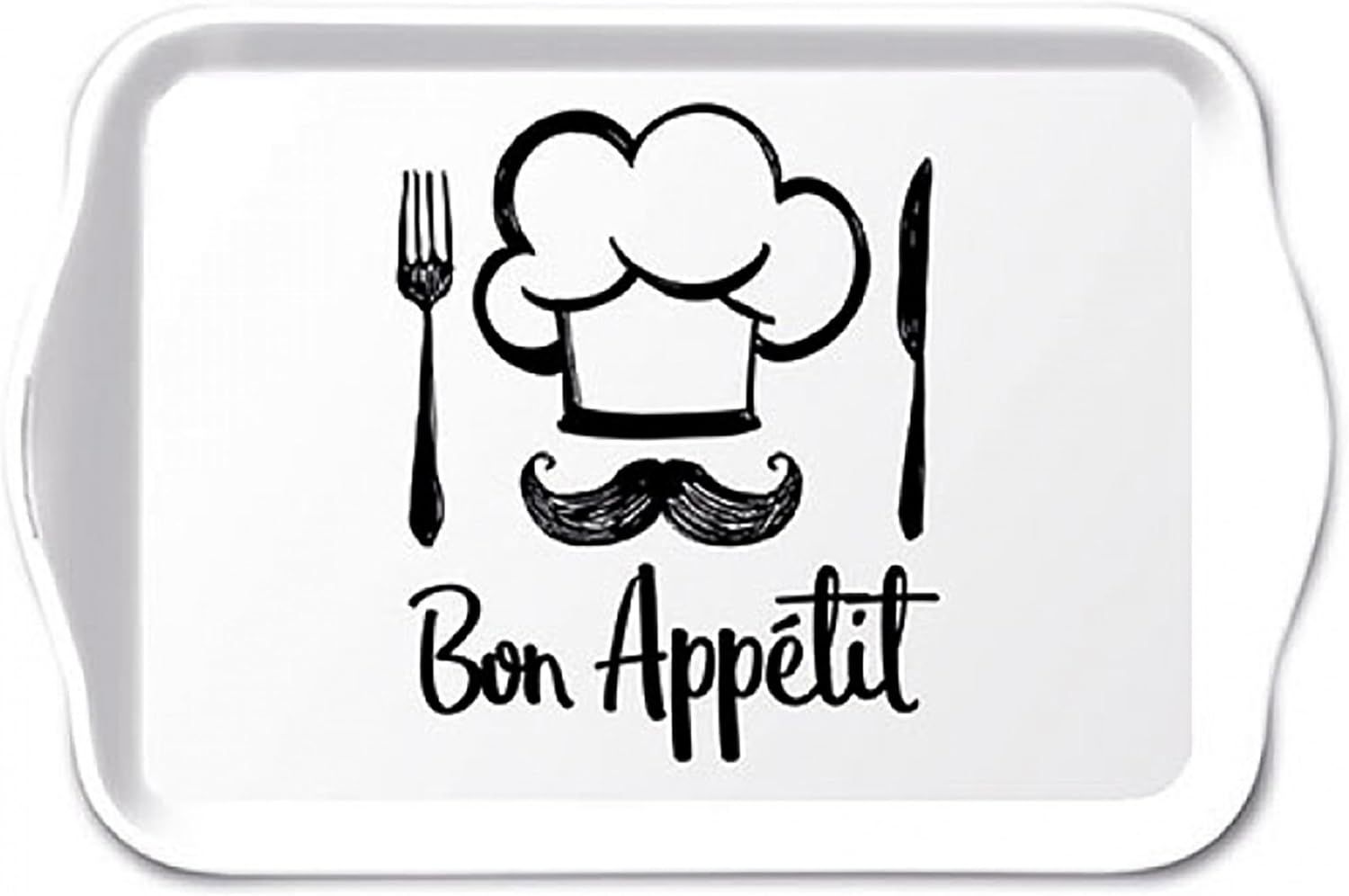 Ambiente Tablett 13x21cm Melamin mit Bon Appétit Motiv - zum Dekorieren & Servieren - kleines Serviertablett für Frühstück Brunch Dinner - Tischdeko