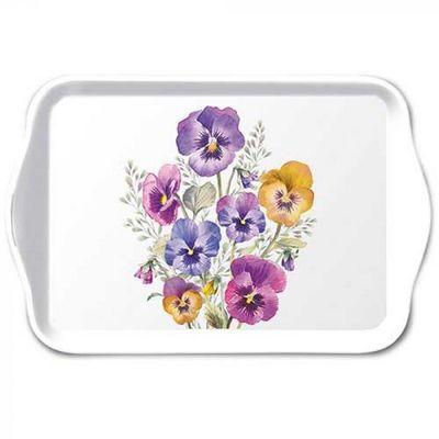 Ambiente Tablett,  Serviertablett 13x21 cm ,  Dekotablett Stiefmütterchen,  Pansies Blumenmotiv -  Melamintablett Garten,  Frühling, Sommer Tray  Pansies