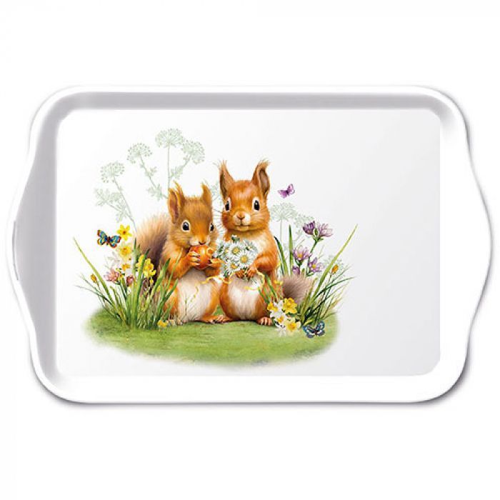 Tray melamine 13x21 cm Little squirrels - Dekotablett 13 x 21 cm Melamin Eichhörnchen Blumen Wiese Frühling Sommer - Ambiente