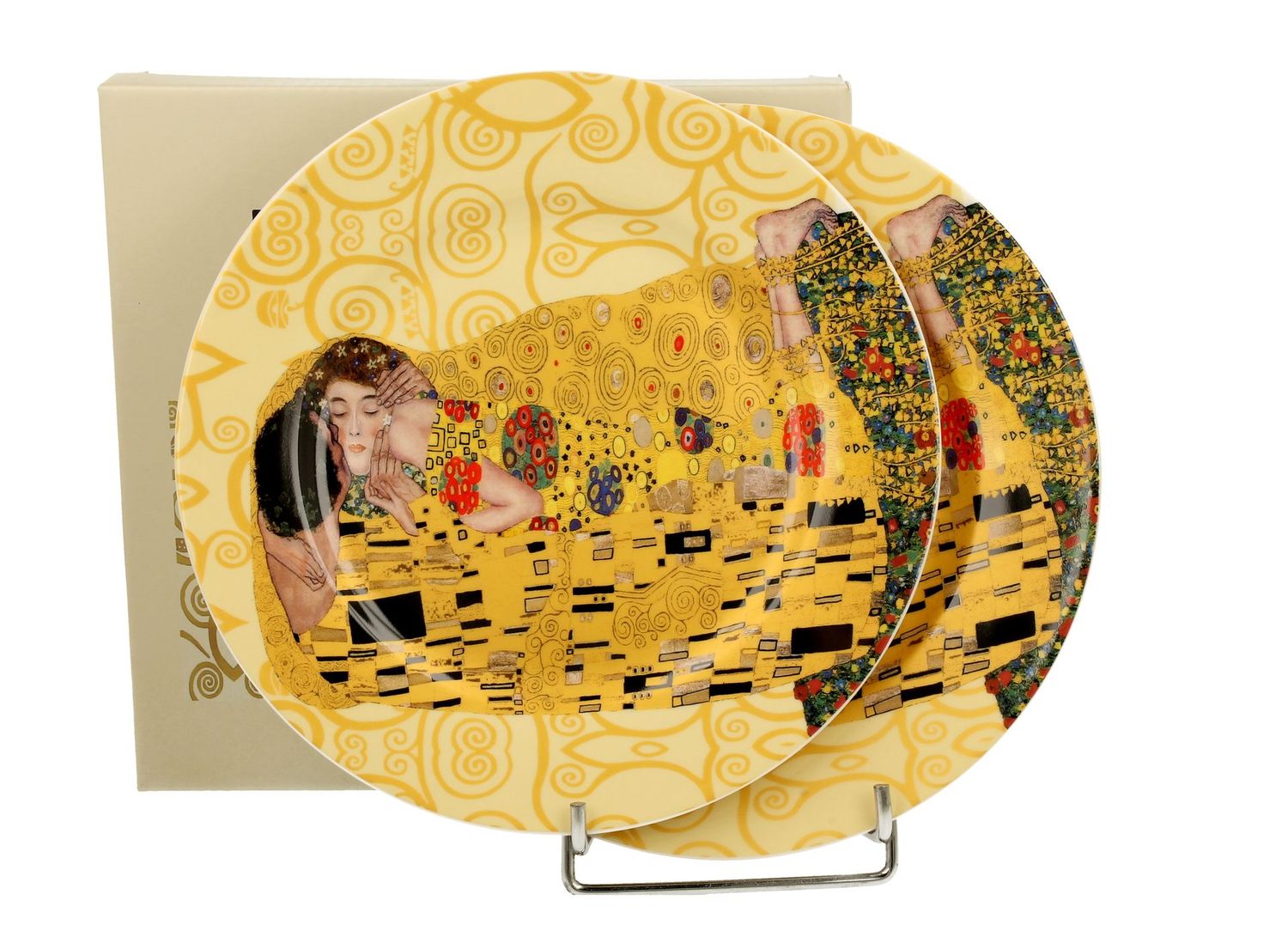 DUO ART GALLERY Dessertteller 2er Set THE KISS ECRU inspired by Gustav Klimt New Bone China Porzellan - Set of 2 desseret plates KISS ECRU inspired by Klimt - Duo-Gift Kollektion