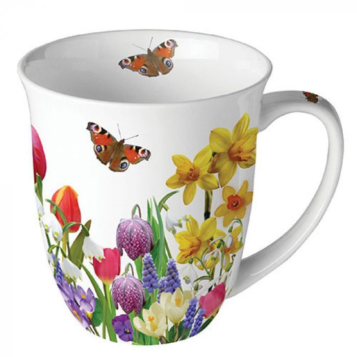 Ambiente Becher,  Porzellan ca. 0,4 L Frühling , Blumen - Pflanzen , Tasse Sommer Motiv  -Mug 0.4 L Spring feeling
