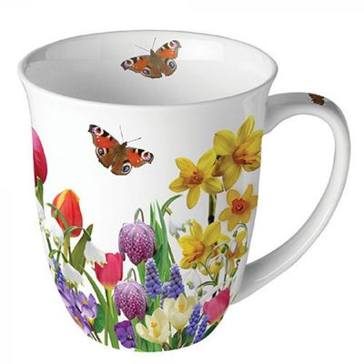 Ambiente Becher,  Porzellan ca. 0,4 L Frühling , Blumen - Pflanzen , Tasse Sommer Motiv  -Mug 0.4 L Spring feeling