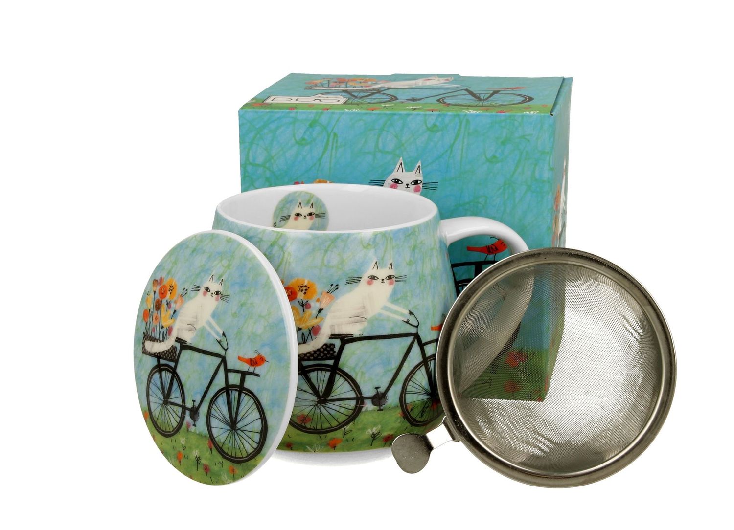 Becherfass mit Teesieb -Katzenwelt - FAHRRAD - FAHRRAD - Mug barrel with tea infuser Cat’s World - BICYCLE, Duo Gift Kollektuon
