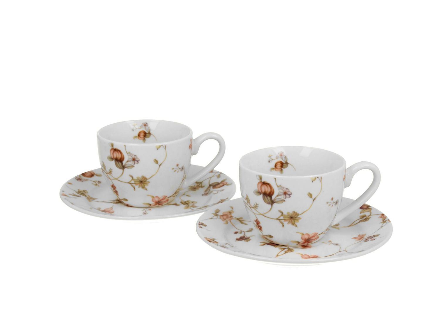 2 Espressotassen mit Untertassen SAFA  Blumen,  Sommer Kollektion -  2 espresso cups with saucers DUO Porzellankollektion