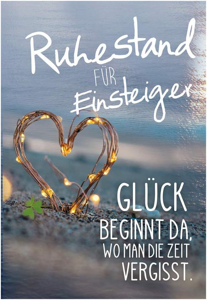 Ruhestand Karten, mit schönem Innendruck, Karte in Folie, Format 173 x 117 mm, inkl. Umschlag, Motiv: Wellen, Strand, Herz, Lichter, KE Glückwunschkartenverlag