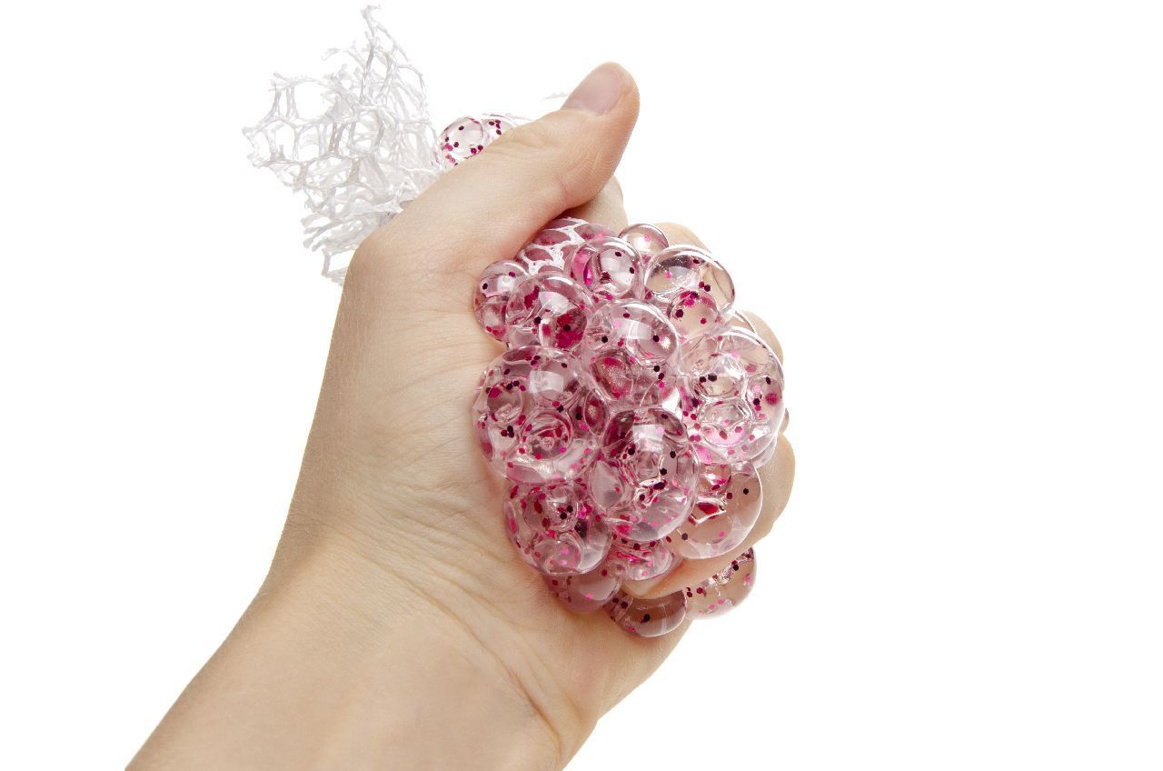 4er Set Knautschball mit Glitter im Netz Ø ca 6cm, 9268 QUETSCHBALL, GLITTER - Anti Stressball