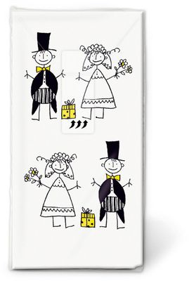 Taschentücher Hochzeit  ca. 21,5 x 22 cm Just Married, Cocktail, Servietten Hochzeit -  5 Packungen a 10Stück