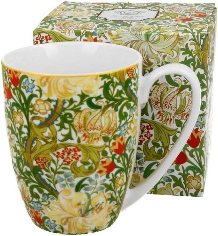 DUO ART GALLERY klassischer Becher 360 ml GOLDEN LILLY New Bone China Porzellan