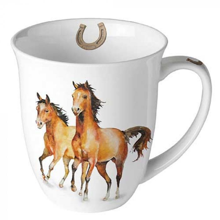 Ambiente Porzellan , Becher 0,4 L Wilde Pferde,  Wild Tiere - Wald - Mug 0.4 L Wild horses