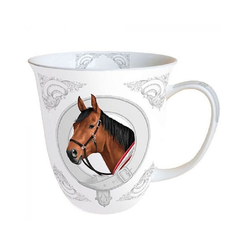 Becher Pferd- Mug - Tasse Tee / Kaffee Porzellantasse 0,4 L; 10,5 cm Hoch- Ø9,5cm Classic Horse AMBIENTE Becher Pferd- Mug - Tasse Tee / Kaffee Porzellantasse 0,4 L; 10,5 cm Hoch- Ø9,5cm Classic Horse AMBIENTE