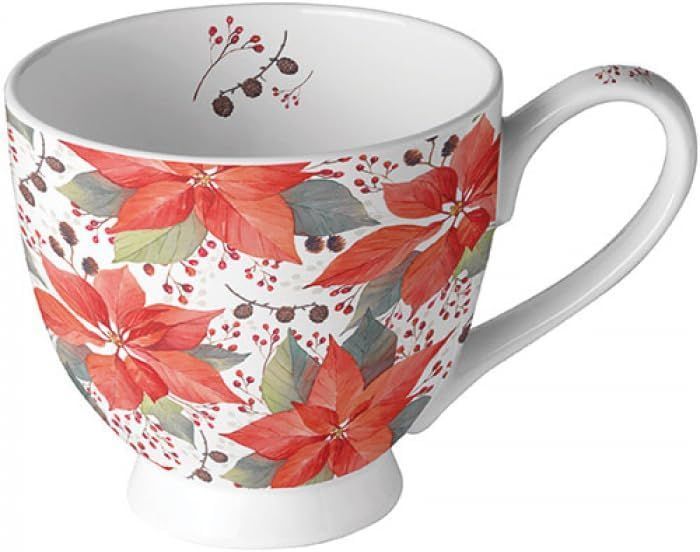 Becher Weihnachtsbecher- Silvester - Herbst / Winter Tee - Kaffee Tasse Porzellan, Becher 0,45 L Weihnachtsstern und Beeren, Kollektion, Mug, Weihnachten, Geschenkartikel