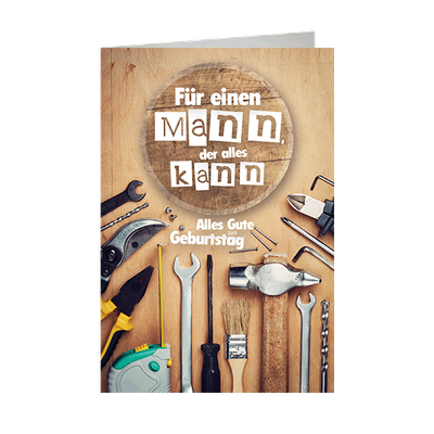 Werkzeuge, Geburtstag,  Schriftkarte, Mann Spruch , Premiumkarten- Glückwunschkarte, Glückwünsche,  Karten, Grußkarten - Klappkarte  Skorpion Glückwunschkartenverlag