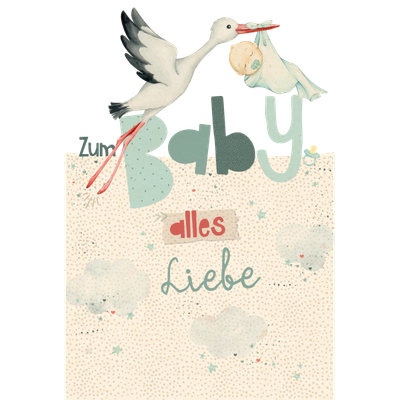 Geburt, Baby Junge, Storch, Green Line Laser Art - Glückwunschkarte, Glückwünsche für Jungen,  hochwertige  Karten Grußkarten - Klappkarte  Skorpion Glückwunschkartenverlag - Pop-up Effekt