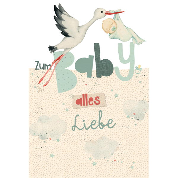 Geburt, Baby Junge, Storch, Green Line Laser Art - Glückwunschkarte, Glückwünsche für Jungen,  hochwertige  Karten Grußkarten - Klappkarte  Skorpion Glückwunschkartenverlag - Pop-up Effekt