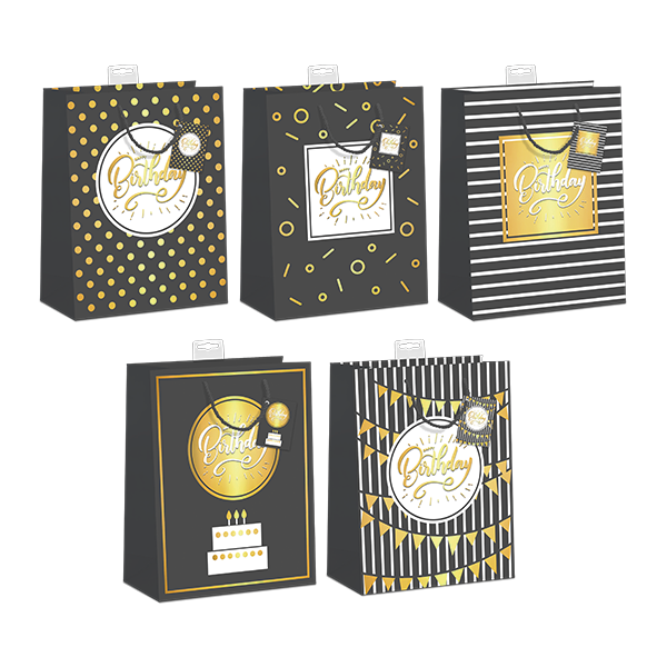 10er Geburtstag Sortiment, Geschenktasche, Glänzend , Happy Birthday.  Motive "Birthday" Jede mit Kordel, Namenskarte & Eurolochvorrichtung -Skorpion Glückwunschkartenverlag