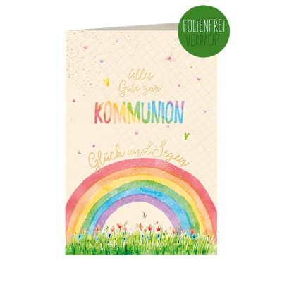 Kommunion,  Regenbogen, Rainbow , Green Line- Glückwunschkarte, Glückwünsche Baby ,  hochwertige  Karten Grußkarten - Klappkarte  Skorpion Glückwunschkartenverlag