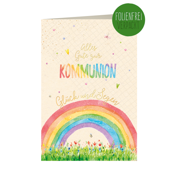 Kommunion,  Regenbogen, Rainbow , Green Line- Glückwunschkarte, Glückwünsche Baby ,  hochwertige  Karten Grußkarten - Klappkarte  Skorpion Glückwunschkartenverlag
