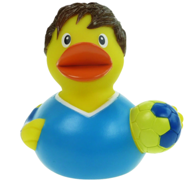 Badeente Handball , Schnabels , Ente Hajo, Handball , Fans, Siegerball -  Meister Gummiente, Sportler Figur  , Queitscheente- Kollektion, Bastelartikel, Dekoration und Geschenke geeignet