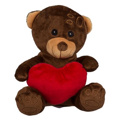 Plüsch Bär mit rotem Herz, ca. 18 cm x 15 x 12 cm , Valentinstag - Geschenke Trotzbär, Kuschektier Teddy Bear, 1 Stük