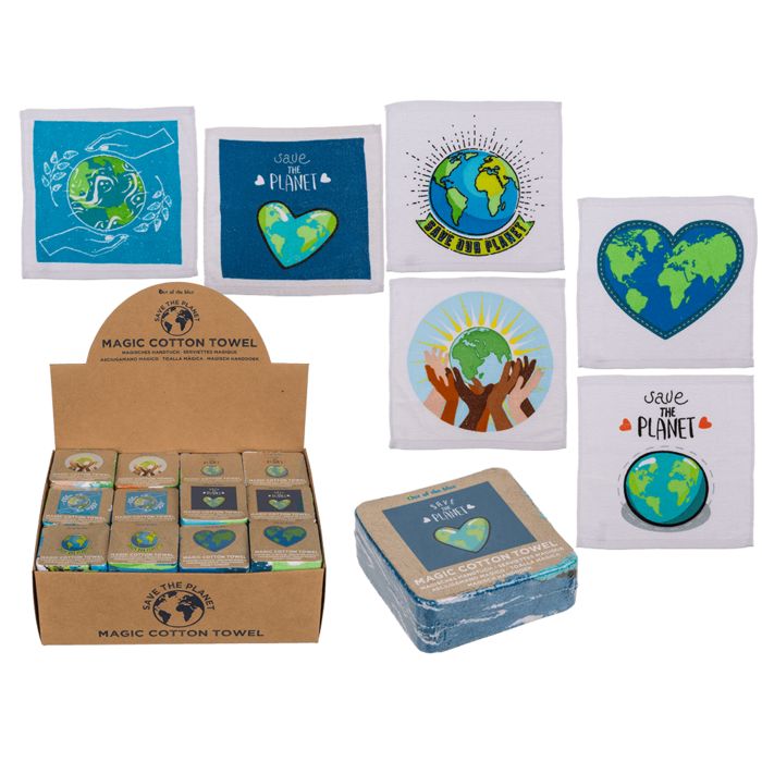 Magisches Baumwoll-Handtuch Zaubertuch Save The Planet ca.  30 x 30 cm Mitgebsel Geschenkidee Kindergeburtstag Geschenk - Magic Towel