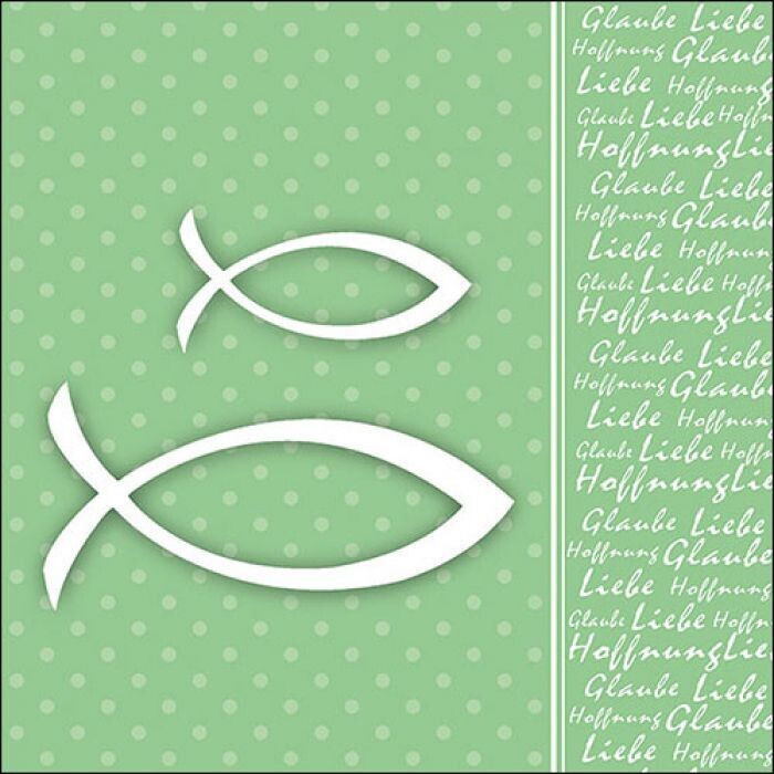 Servietten ca 33x33cm 3-lagig, Glaube Fisch grün FSC Mix - Communion symbols fisch green - Party als Tischdeko - Decoupage - Serviettentechnik Servietten ca 33x33cm 3-lagig, Glaube Fisch grün FSC Mix - Communion symbols fisch green - Party als Tischdeko - Decoupage - Serviettentechnik