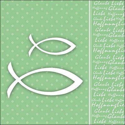 Servietten ca 33x33cm 3-lagig, Glaube Fisch grün FSC Mix - Communion symbols fisch green - Party als Tischdeko - Decoupage - Serviettentechnik