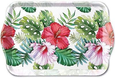 Ambiente, Tablett, Melamin, ca. 13 x 21 cm, Hibiskus Blumen, Hibiscus Floral White, Kaffee, Tee und Espresso Service- Tray Ambiente