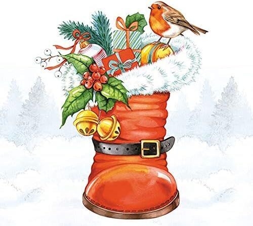 Nikolausstiefel Ambiente 20 Stück Weihnachten - Servietten , 3-lagig ca. 33cm , Motivservietten