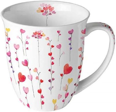 Ambiente Becher, Herzgirlanden (400 ml ) , Mug Herz Kollektion Blumen Tee/Kaffee Tasse, Porzellan, Sommmer/Frühling Motive - Ideal Als Geschenk