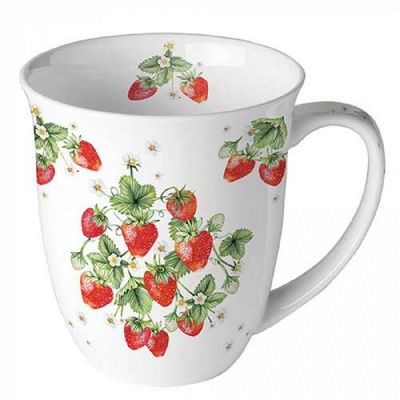 Ambiente Porzellan, Becher 0,4 L Erdbeerstrauß, Erdbeeren, Blumen,  Pflanzen, Essen -, Trinken, Sommer Motiv - Mug 0.4 L Bunch of strawberries