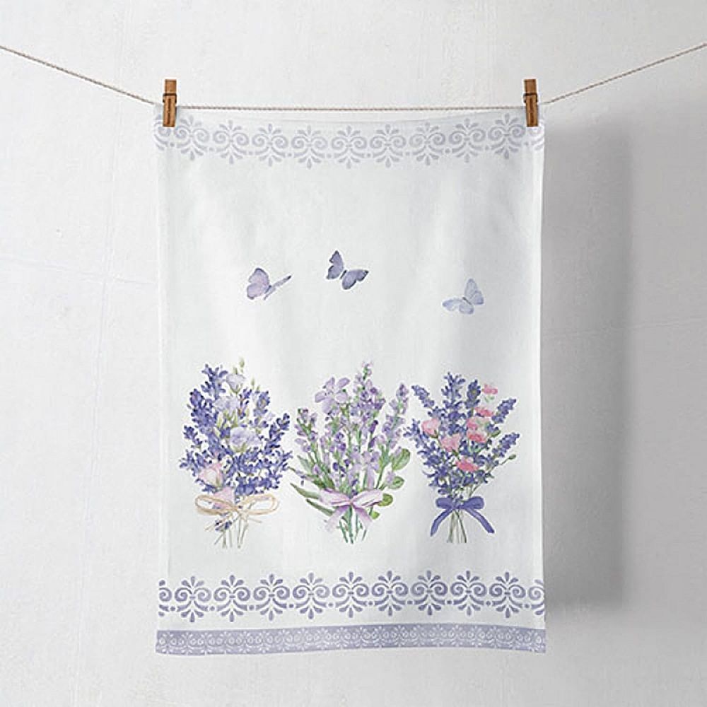 Geschirrtuch Ambiente Blumen, Tücher, Handtuch ca. 50x70cm aus Baumwolle -Dekoration, Küchentuch / Ideal als Geschenk -Kitchen towel Lovely lavender white