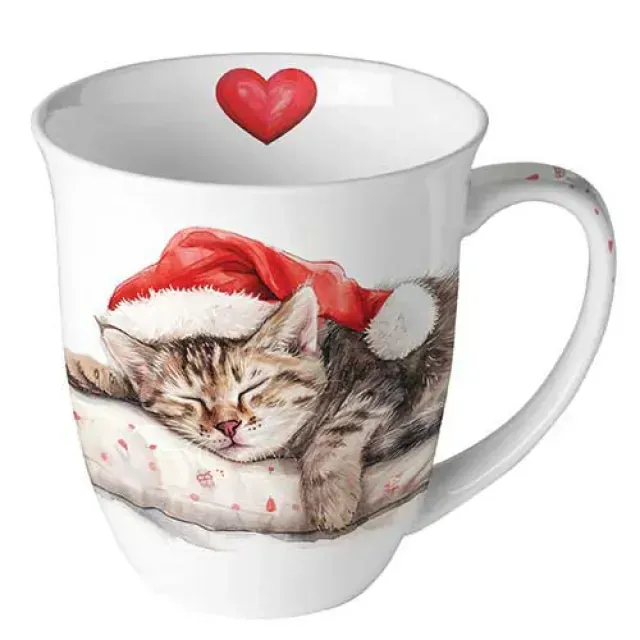 Ambiente Katze - Weihnachten Traum,  weihnachtlicher Henkelbecher mit liebevollem Tiermotiv - Mug 0.4 L Dreaming about  Christmas