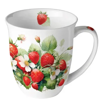 Ambiente Becher   Erdbeer-Motiv , Erdbeeren Mug 0.4 L Juicy strawberries -  dekorativer Henkelbecher