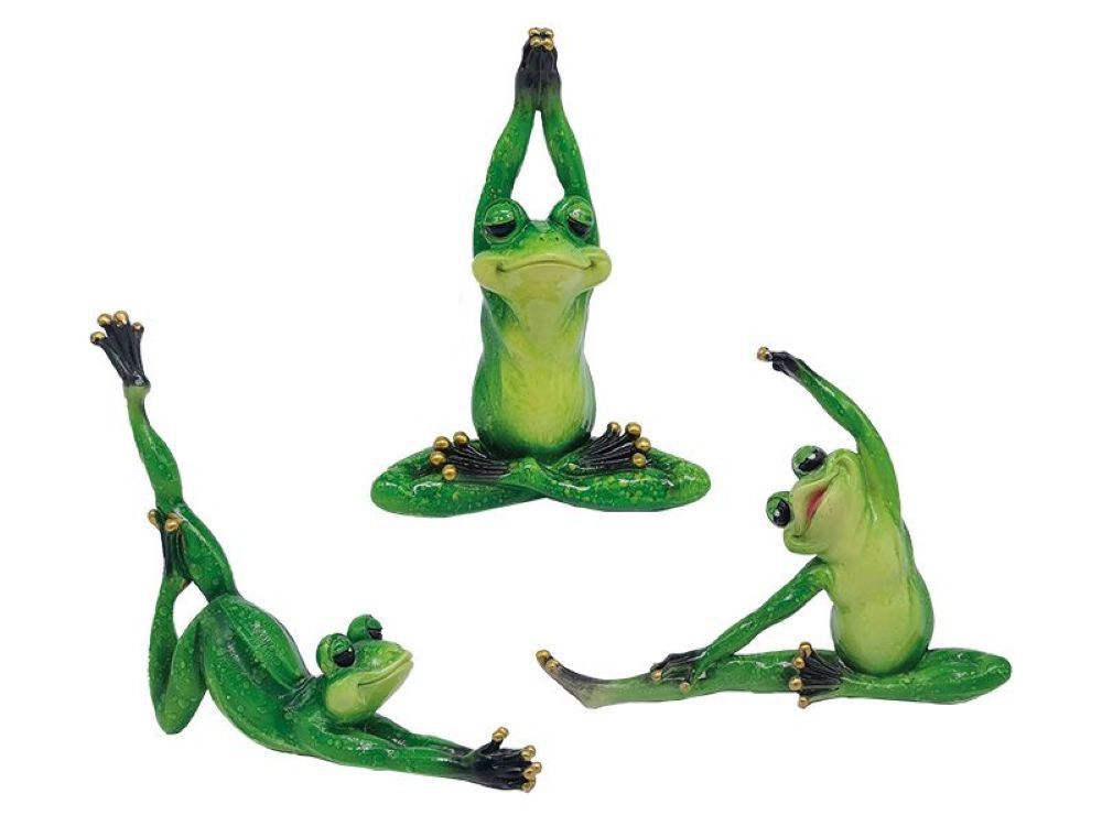 Yoga Frosch aus Poly 18x4x18cm ,  3fach sortiert -grüner Frosch mit goldenen Finger- und Zehenspitzen ,  EURO SOUVENIRS