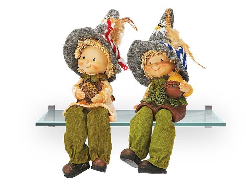 Kantenhocker Wichtel mit Filzhut aus Poly ca. 17cm - Mädchen und Junge mit Tannenzapfen in der Hand - EURO SOUVENIRS Kantenhocker Wichtel mit Filzhut aus Poly ca. 17cm - Mädchen und Junge mit Tannenzapfen in der Hand - EURO SOUVENIRS