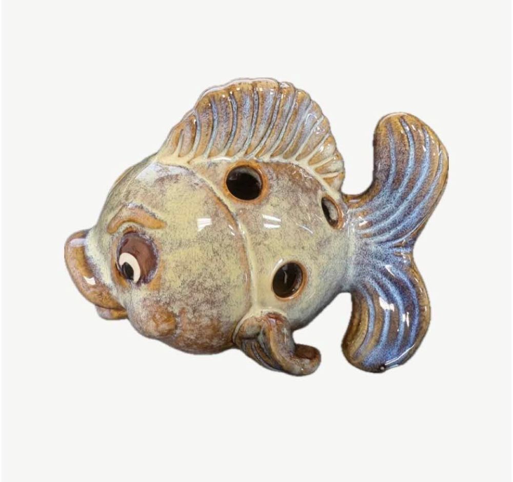 Windlicht Fisch, Keramik glasiert , 16x15x11.5cm, Tischdeko , Holzwurm Gardendeko
