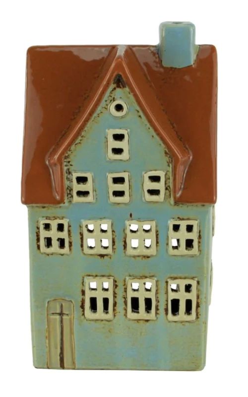 Windlicht, Haus, Keramik, hellblau, 10,5x7,5x19,5cm Windlicht, Haus, Keramik, hellblau, 10,5x7,5x19,5cm