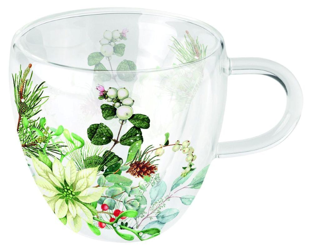 Ambiente White Poinsettia doppelwandiges Teeglas, Weihnachtsstern, 200 ml. Ambiente White Poinsettia doppelwandiges Teeglas, Weihnachtsstern, 200 ml.