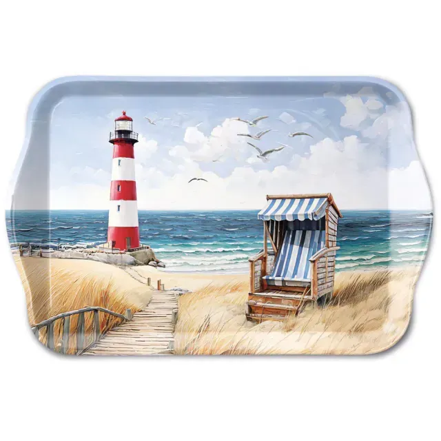 Ambiente, Beach Walk Tablett , Melamin 13 × 21 cm – Leuchtturm und Strandkorb, maritim - Dekotablett Ambiente, Beach Walk Tablett , Melamin 13 × 21 cm – Leuchtturm und Strandkorb, maritim - Dekotablett