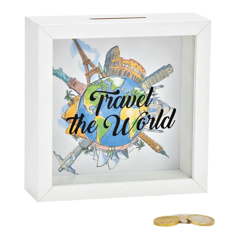 Spardose Travel the World aus Holz, Glas Weiß (B/H/T) 15x15x5cm Spardose Travel the World aus Holz, Glas Weiß (B/H/T) 15x15x5cm