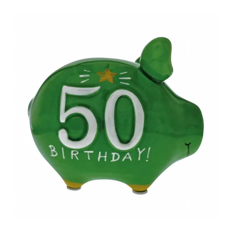 Sparschwein Sparschwein "50 Birthday" aus Keramik, Grün/Gold (B/H/T) 12,5x9x9 cm Kleinschwein - Sparbüchse, Spardose