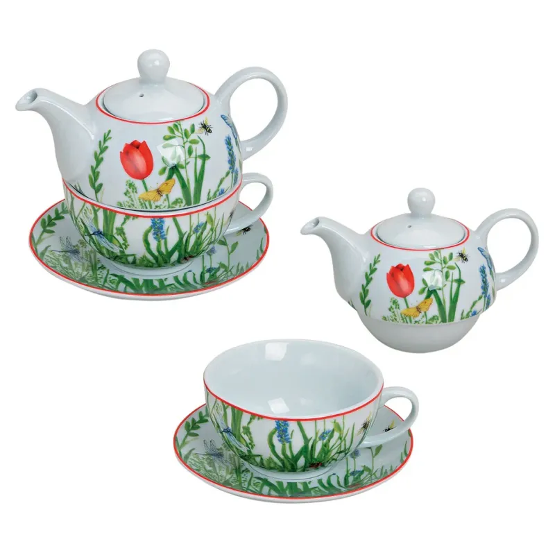 Teekannen-Set mit TasseTeller (Blumen) aus Porzellan H/B/T 15/16/15 cm Teekannen-Set mit TasseTeller (Blumen) aus Porzellan H/B/T 15/16/15 cm