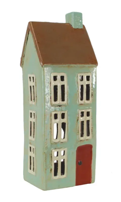 Windlicht, Haus, Keramik, hellblau, 10x8x27cm Windlicht, Haus, Keramik, hellblau, 10x8x27cm